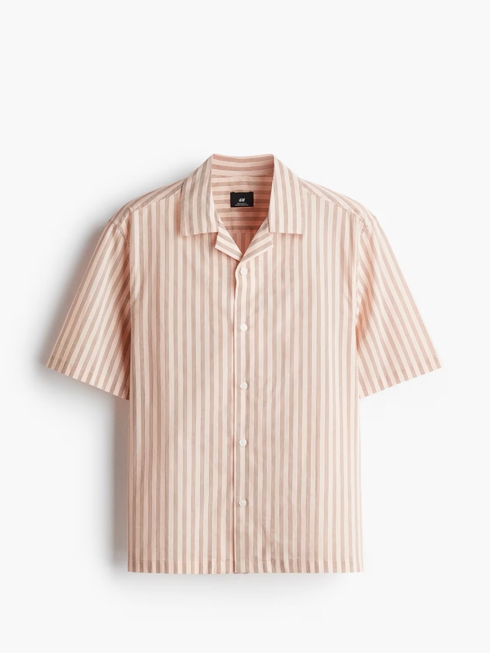 H&M Regular-Fit Cotton Resort Shirt, Red/Pink Striped